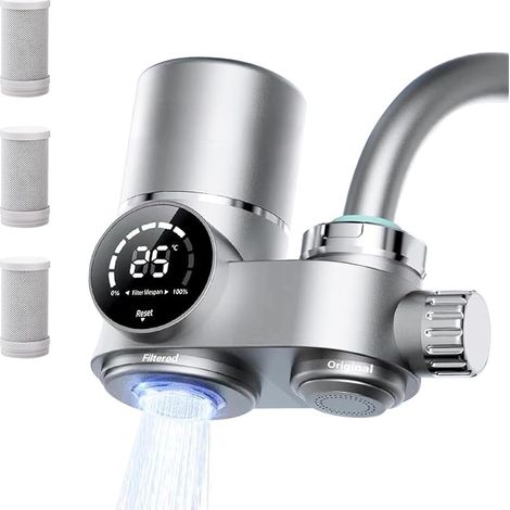 Filtre à eau pour robinet, avec lumière UV et Affichage LED, Enlève le plomb, le chlore et les métaux lourds (Inclure 3 cartouche filtrante) (1/5)