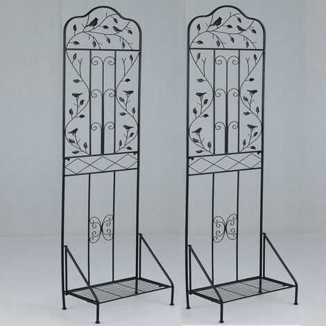 COSTWAY Set di 2 grate da giardino in metallo 189,5x50 cm, recinzione decorativa per piante rampicanti con ripiano pieghevole, dispositivo anti-ribaltamento, picchetti, griglia per fiori da giardino, (1/5)