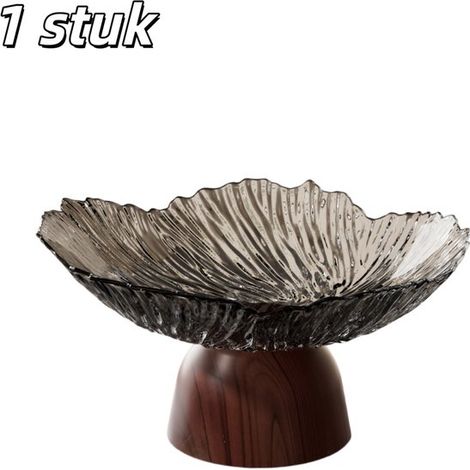 Corbeille à fruits sur pied – Coupe à fruits effet bois – Plateau décoratif pour fruits, snacks et bonbons – Noir (1/5)