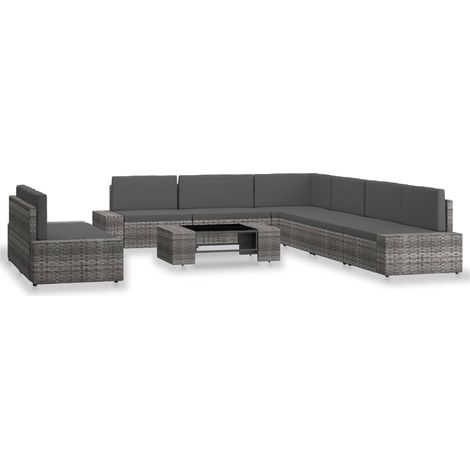 Maison Exclusive - 9-tlg. Garten-Lounge-Set Poly Rattan Grau