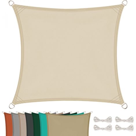 Voile d'ombrage carré pour terrasse, jardin, toile imperméable et résistant UV - 3 x 3 m - Beige - Linxor