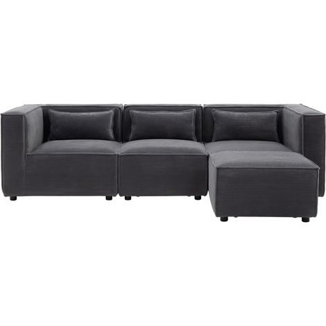 Divano componibile 3 posti in velluto a coste grigio con pouf MODULAR (1/5)
