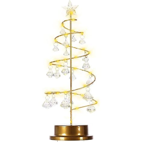 Lampara De Mesa En Forma De Árbol De Navidad - Hierro Y Cristal - 130 X 130 X 330 Mm - Luz Cálida Blanca - 2 Unidades (1/5)