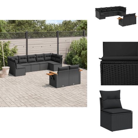 Salon de jardin 9 pcs avec coussins noir résine tressée - Ensemble Salon De Jardin - Meuble De Jardin - Mobilier Extérieur - Résine Tressée - Rotin Synthétique (1/5)