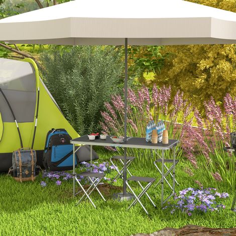 Ensemble table et chaise de camping, Table de Camping avec 4 chaises Pliantes, 120x60x55-70cm Gris foncé (1/5)