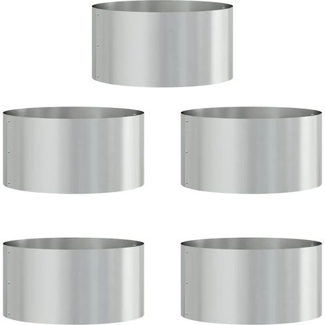 Lot de 5 anneaux de jardinière ronds modernes extérieur 40 x 40 x 20 cm en acier galvanisé argenté (1/5)