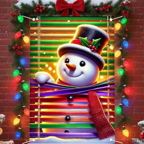 Bannière de Noël à suspendre à la fenêtre, décoration festive, bonhomme de neige pour les fêtes de fin d'année, décor Père Noël - 80 x 120 cm (polyester) - 11