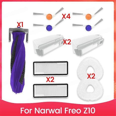 Pour balai à franges Freo Z10 : rouleau principal, brosse latérale, filtre HEPA et chiffon de nettoyage. (1/5)