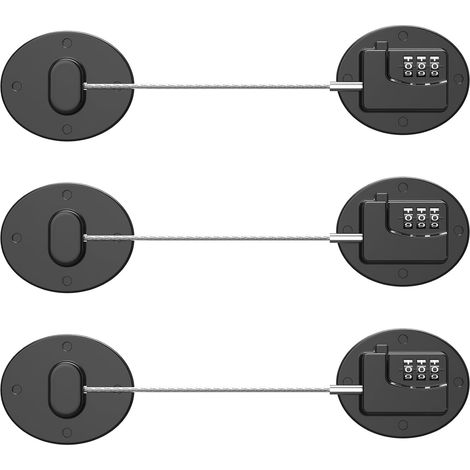 Cadenas pour réfrigérateur - Cadenas à combinaison robuste pour réfrigérateur, verrous de sécurité enfant pour placards, sans clé (Noir - Lot de 3) (1/5)