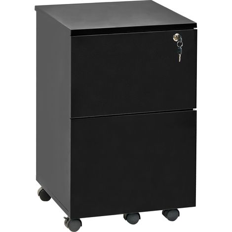 Armario de oficina industrial madera de ingeniería 2 cajones para documentos ruedas cerradura con llave negro Johnson (1/5)