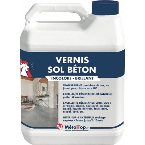 Metaltop – Vernis sol béton incolore brillant – Pot 1 L – Protection intérieure/extérieure jusqu'à 12 ans – Application facile avec pinceau ou rouleau (1/5)