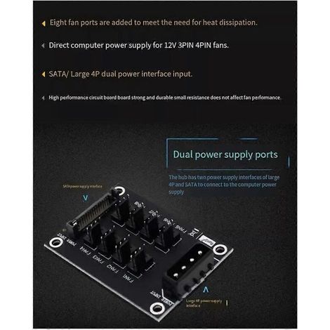 Carte d'extension universelle 12V pour ventilateurs de boîtier d'ordinateur, hub à 8 ports