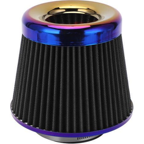 Filtro de admisión de aire para automóvil, filtro de aire cónico redondo de alto rendimiento de 3 pulgadas/76 mm, filtro de entrada de aire cónico universal reutilizable y lavable (negro). (1/4)