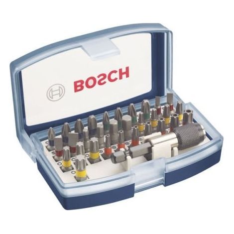 BOSCH 2607017359 JUEGO DE PUNTAS DE DESTORNILLADOR CON CLIP PARA CINTURÓN 32 PIEZAS, PLATA