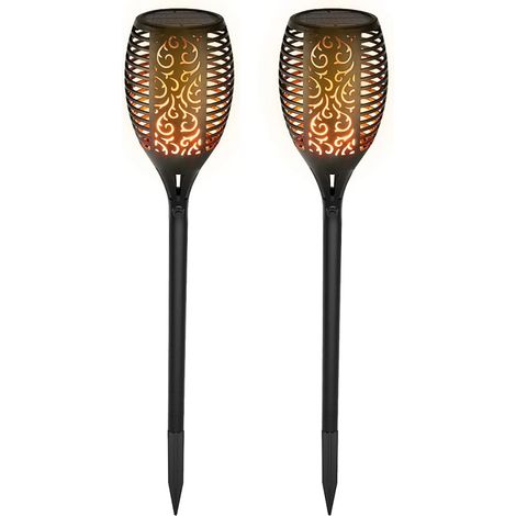 Lot de 2 lampes solaires à effet flamme (51 LED) pour extérieur, étanches IP65, avec flamme vacillante. Installation facile pour jardin, cour ou rue. (1/5)