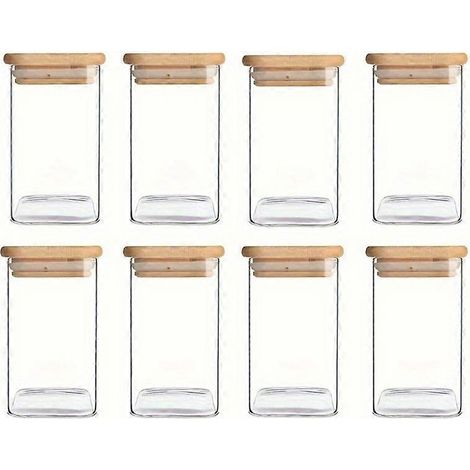 Bocaux en verre avec couvercles hermétiques en bambou - Bocaux de rangement pour bonbons et autres friandises, récipients transparents polyvalents pour les bonbons, les aliments et plus encore. (1/5)