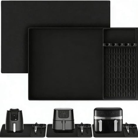 Tapis silicone étanche résistant chaleur 60x40x1cm noir, grille égouttage pour machine café friteuse air chaud, compatible CASABREWS Chefman Ninja (1/4)