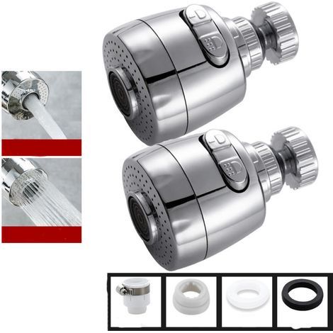 Tap aerator, 360° rotating, 2 modes, tap nozzle head, suitable for kitchen and bathroom, 2 pieces (short) (1/5)