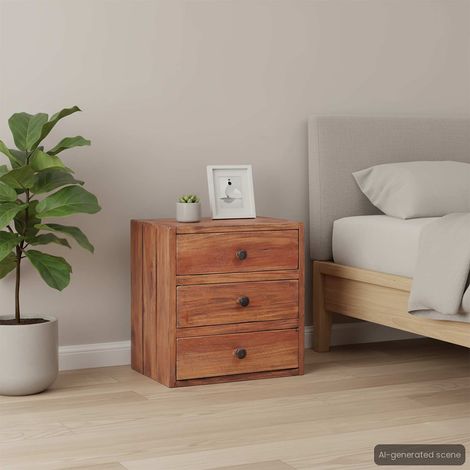 283938 vidaXL Bedside Cabinet with 3 Drawers 35x25x35 cm Solid Mahogany Wood (1/5)