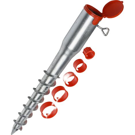 Relaxdays Ground Sleeve for Parasols & Rotary Clotheslines, Screw-in, 26-65 mm Pole, Silver/Red (1/5)