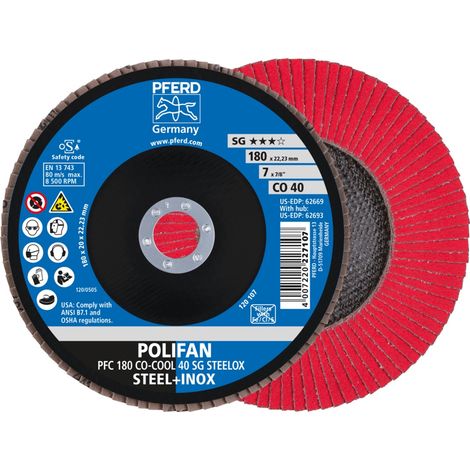 PFERD TOOLS POLIFAN Fächerscheibe PFC 180x22,23 mm konisch CO-COOL 40 SG STEELOX Stahl/Edelstahl 10 Stk (1/5)