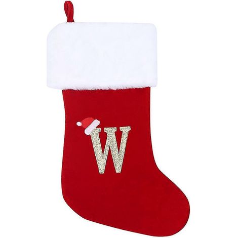 Chaussette de Noël à motif de lettres nordiques, finitions exquises, lettres de l'alphabet.-W (1/4)