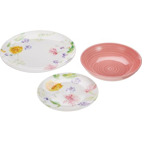 Service de vaisselle pour 6 personnes, 18 pièces, porcelaine, florale (1/5)