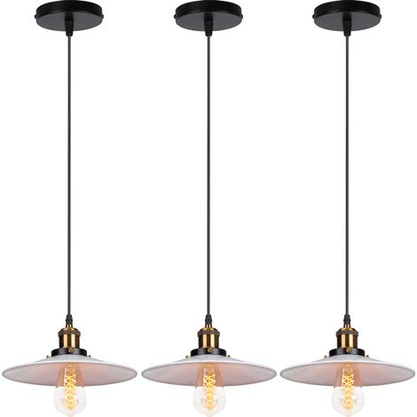 3X Pendant Light with Lamp Shade, Vintage Metal Hanging Ceiling Lamp, Retro Minimalist Chandelier for Kitchen Island Restaurant (White/Ø22cm) (1/5)