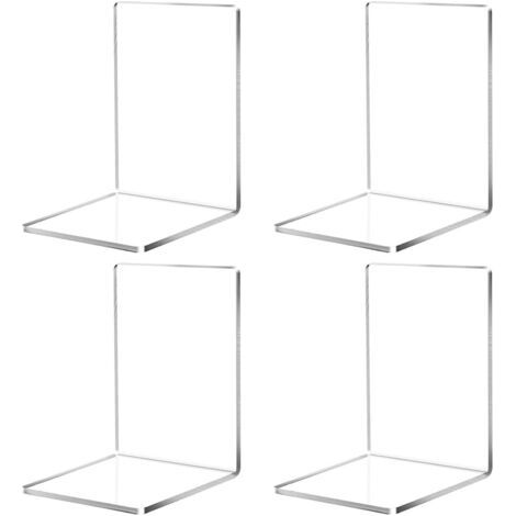 QORVA-Lot de 4 serre-livres en acrylique transparent pour l'école, la maison, le bureau, la bibliothèque, le dortoir et le bureau (4,75 x 4,75 x 7,12 pouces)