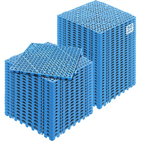 Lot de 50 Dalles de Jardin Piscine 30x30x1,5 cm Bleu Dalle Clipsable Ajourée Antidérapante en PVC Drainage Rapide Revêtements de Sol Extérieur Intérieur pour Terrasse Cuisine Spa Salle de Bain (1/5)
