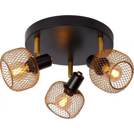 Plafoniera tonda loft 3 faretti nero/oro Lucide Maren (1/5)