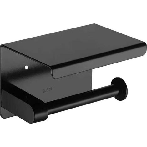 Black Paper Holder, Wall Mounted Paper Holder, with Mobile Phone Holder, Stainless Steel Paper Roll Holder (1/3)