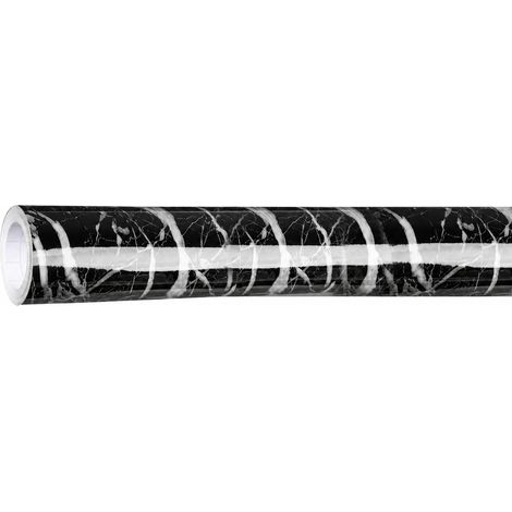 Film Adhésif Meuble Effet Marbre Noir 45 cm x 10 m, Revêtement PVC pour Plan de Travail, Placard, Table et Rebord de Fenêtre (1/5)