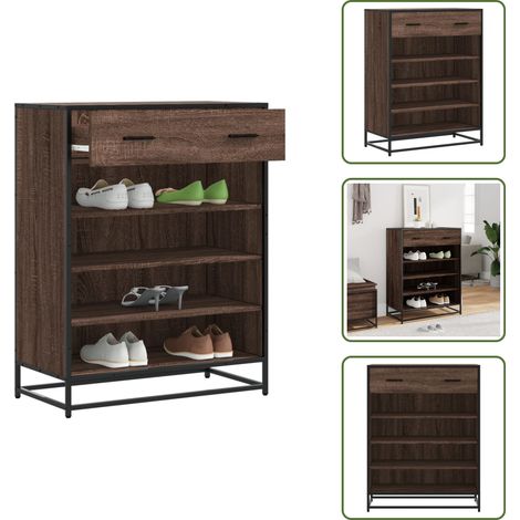 The Living Store Schuhschrank Eichen-Optik 75x38x97,5 cm Holzwerkstoff Metall - Schuhregal (1/5)