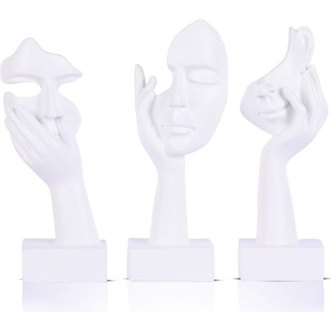 Lot de 3 Petites Statues de penseur – Figurines Blanches abstraites pour décoration d'intérieur, Appartement, bibliothèque