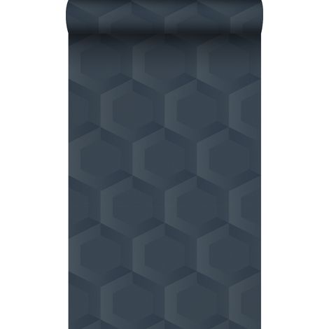 papier peint hexagone 3d bleu foncé - Origin Wallcoverings (1/5)