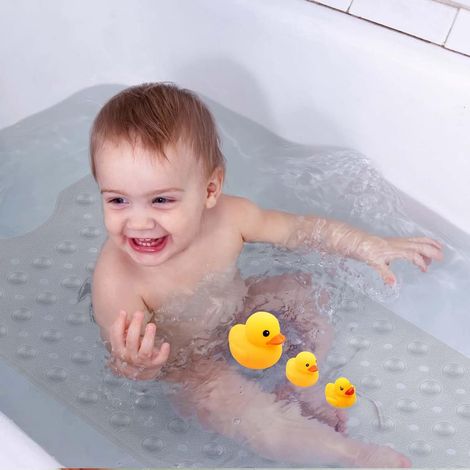 AIDUCHO Tapis de Baignoire Anti-dérapant,40×100cm Tapis de Douche de Bain avec Ventouses et Trous de Drainage PVC Anti Moisissure Lavable en Machine (Transparent) (1/5)