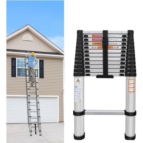 Foldable straight ladder 5m, aluminum, 12 steps, max load 150kg, easy storage.
