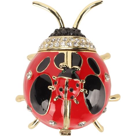 Ladybird Jewelry Box Red Enamel Crystals Hand Painted Rings Earrings Jewelry Storage Box Ornament Decorative Box Ring Box (1/5)