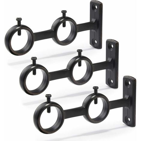 Support de tringle à rideaux, lot de 3 supports doubles, crochets pour tringles à rideaux de chambre et de salon, noir (1/4)