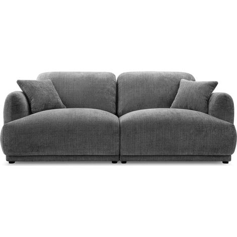 ROSALIE - Canapé droit tissu chenille 2 places Gris foncé (1/5)