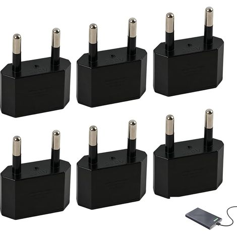 6 Pieces US Plug Adapter, US to France 2 Pin Plug Adapter, US to EU Travel Converter 250V 6A American to European, Compatible with Smartphone Laptop Charger (1/5)