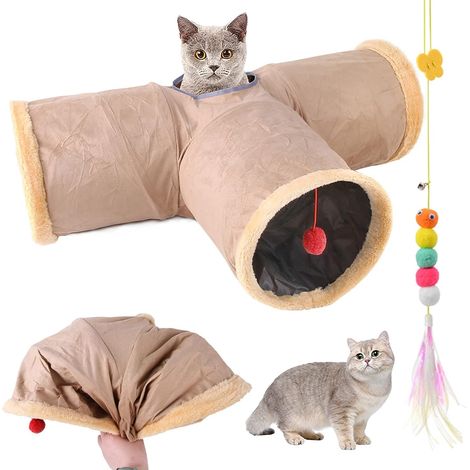 Tunnel Pour Chats - Avec Grottes Pliable - Matériau Daim - Bruit Crissant Intégré - Pour Chatons Chiots Lapins Cochons D Inde - 1 Pièce (1/5)