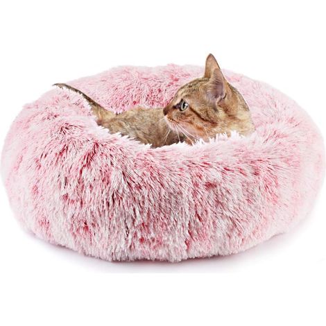 Lit pour chat pour animaux de compagnie, lit pour chat rond anti-dérapant pour chats d'intérieur, 50 cm rose (1/5)