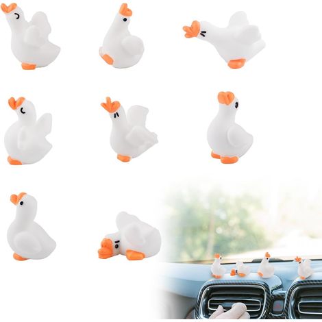8 Pièces Mini Oies, Petite Statue d'oie en Résine Drôle Accessoires Amusants pour Tableau Bord Voiture pour Femmes Décoration D'Intérieur Voiture Maison Bureau (1/5)