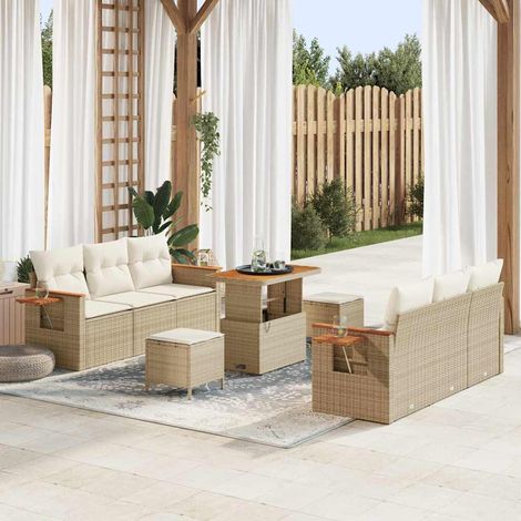 Conjunto de sofás de jardín con cojín 9 pcs Beige y Crema vidaXL (1/5)