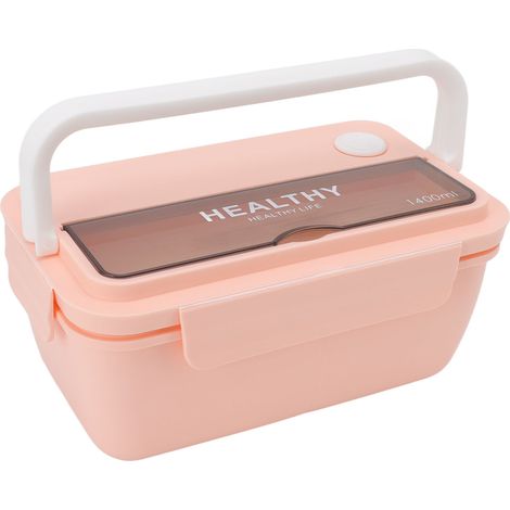 Boîte à bento portable de 1400 ml avec séparateur, grande capacité, compatible micro-ondes, style japonais, idéale pour les étudiants et le bureau (rose). (1/5)