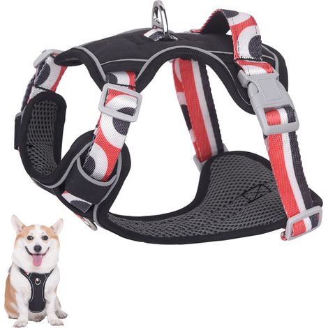 Harnais Pour Chien - Réglable - Ergonomique - À Double Attache Dos Et Poitrail - Térylène - 1 Pièce (1/5)