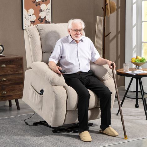 Fauteuil releveur électrique massage et chauffage avec repose-pied, dossier inclinable, télécommande et poche latérale (1/5)