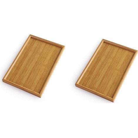 Plateau En Bambou - 33 x 22 x 2 cm - Pour Service Petit Déjeuner Thé Table Basse - 2 Pièces